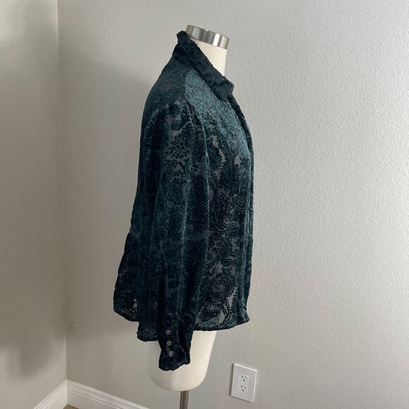 Coldwater Creek Womens Petite Large Paisley Crushed Velvet Button Up Blouse - Picture 6 of 10